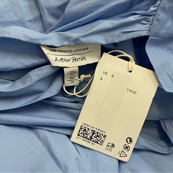 & Other Stories Blue Halter Bow Back Mini Trapeze Dress - Picture 7 of 10